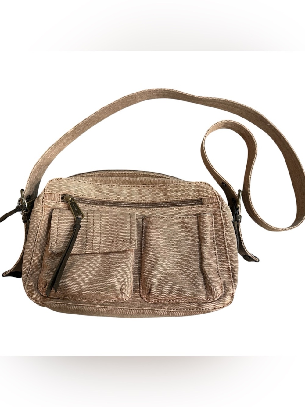Vintage Fossil Beige Canvas Crossbody Shoulder Bag
